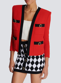 Wool shawl-collar jacket - Black & Red
