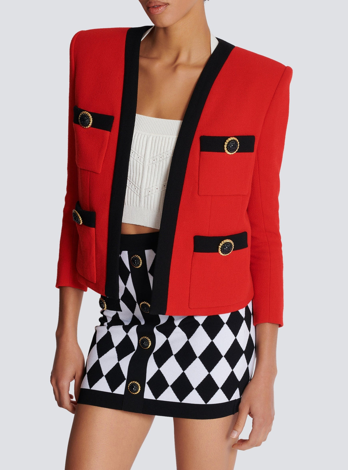 Wool shawl-collar jacket - Black & Red
