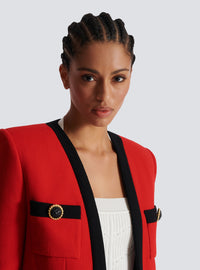 Veste double crêpe à col châle 4 poches - Noir & Rouge