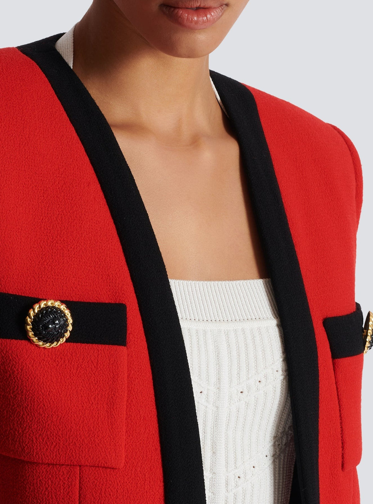 Wool shawl-collar jacket - Black & Red