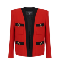 Veste double crêpe à col châle 4 poches - Noir & Rouge