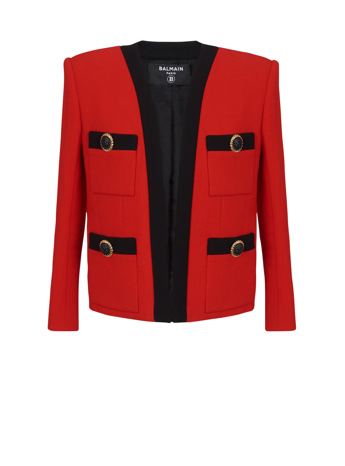 Veste double crêpe à col châle 4 poches - Noir & Rouge
