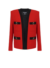 Wool shawl-collar jacket - Black & Red