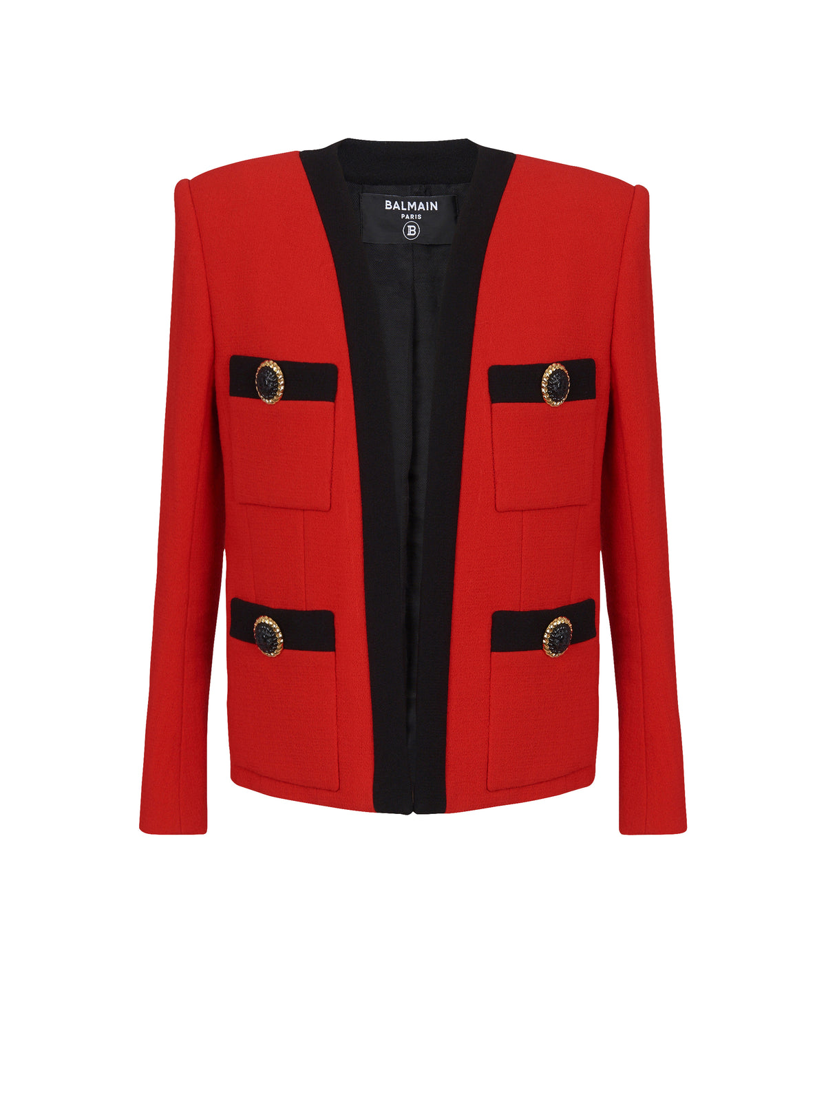 Wool shawl-collar jacket - Black & Red