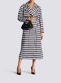 Belted diamond-print trench coat - White & Black