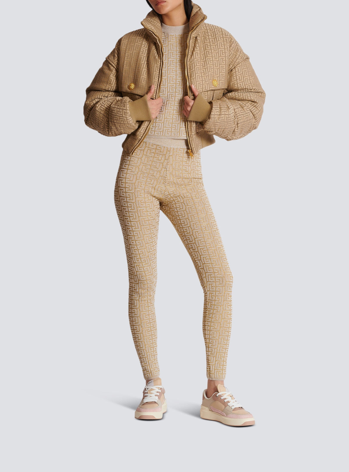 Top en maille monogramme PB Labyrinthe - Beige & Or