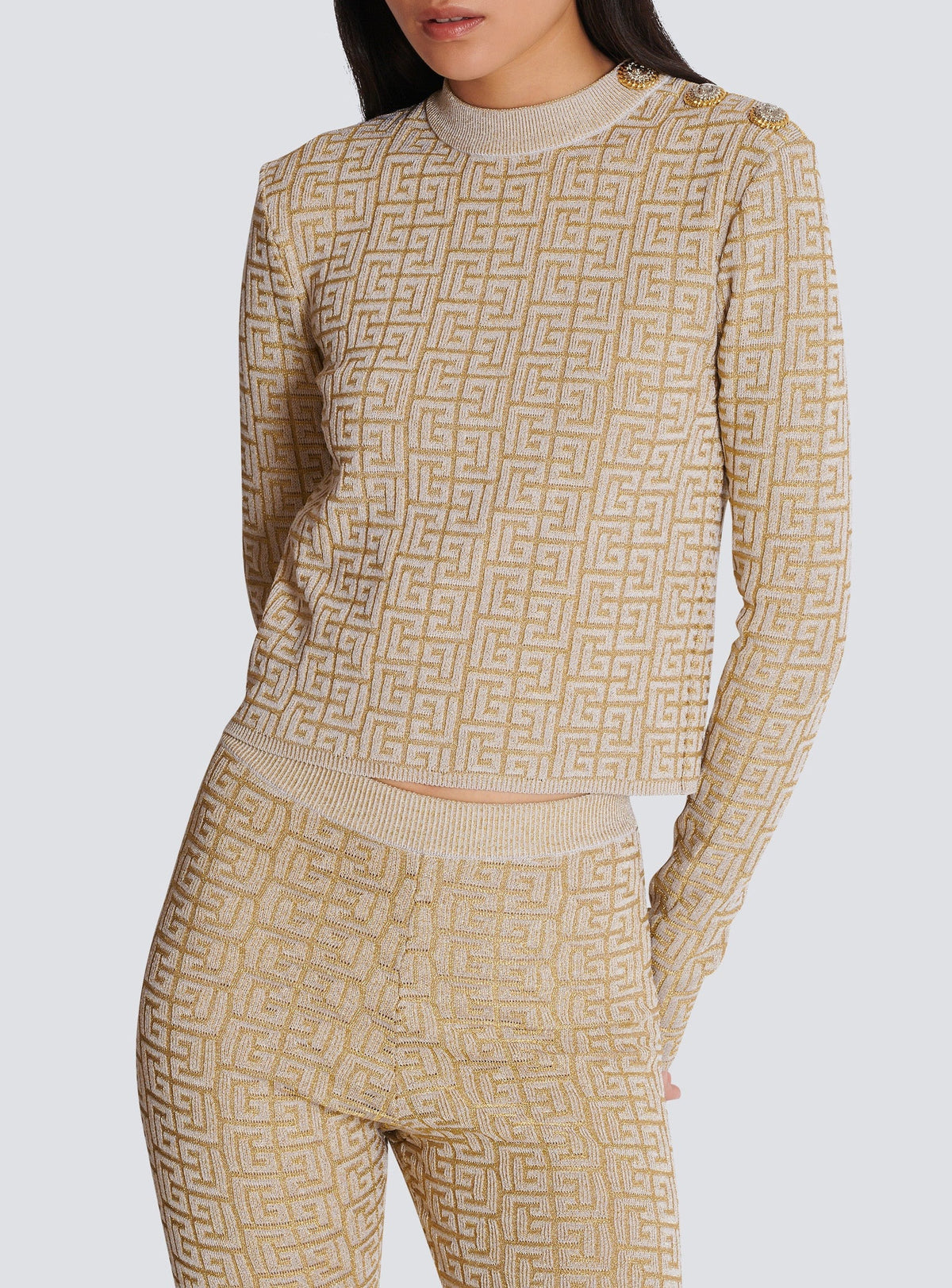Top en maille monogramme PB Labyrinthe - Beige & Or