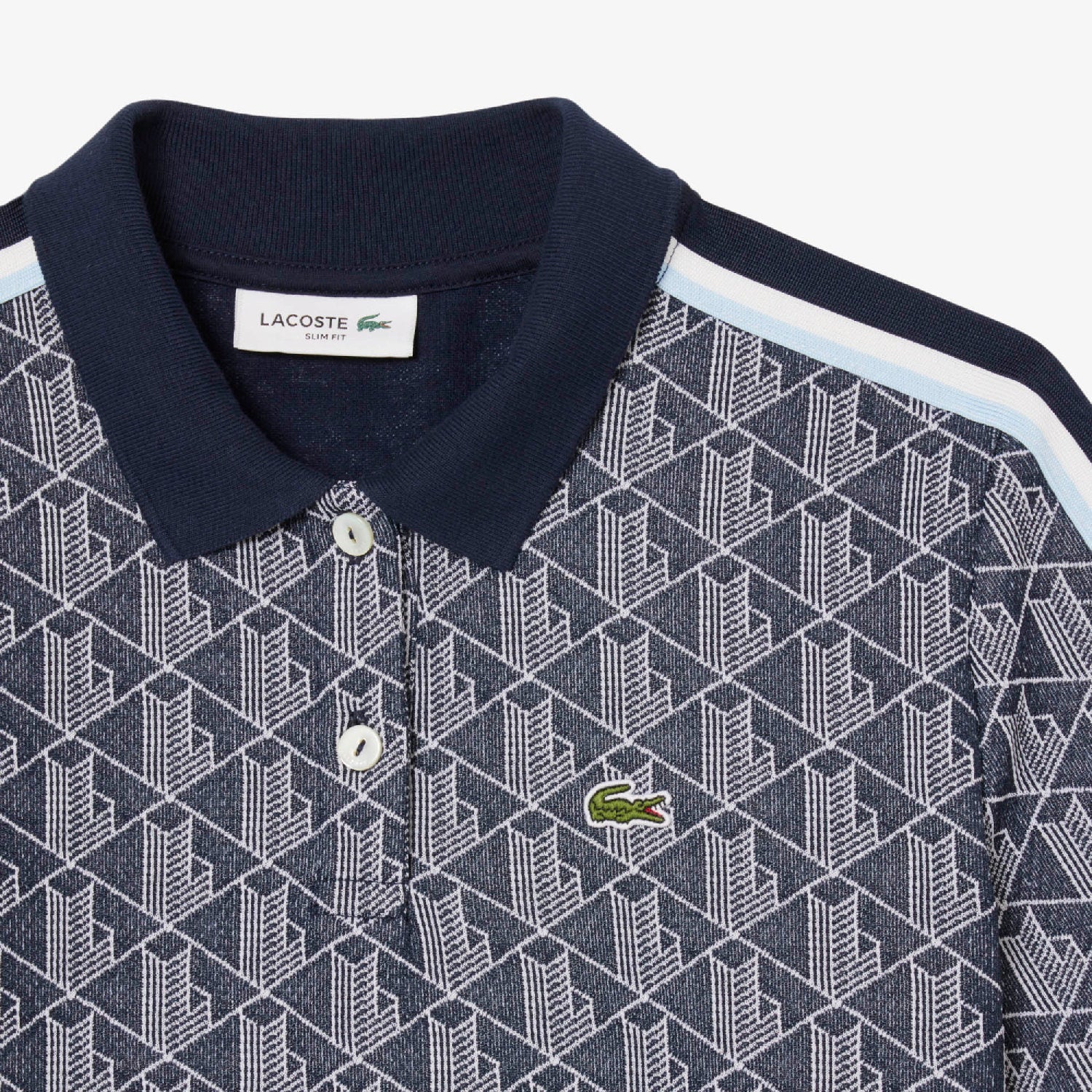 Polo ajusté en jacquard monogramme - Marine & Blanc