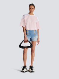 T-shirt bicolore avec broderie balmain signature - Rose Pâle & Blanc