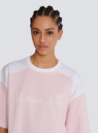 T-shirt bicolore avec broderie balmain signature - Rose Pâle & Blanc