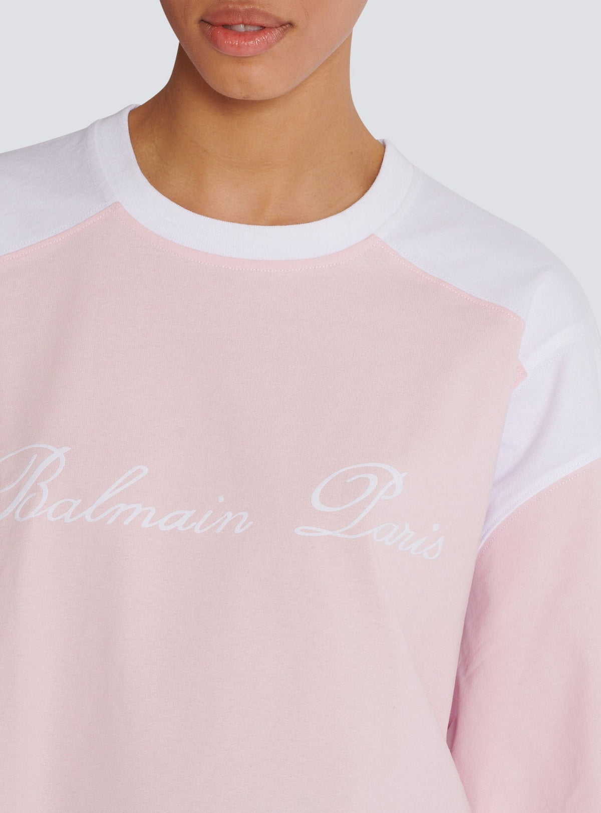 T-shirt bicolore à broderie - Rose Pâle & Blanc