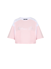 T-shirt bicolore avec broderie balmain signature - Rose Pâle & Blanc