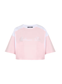 T-shirt bicolore à broderie - Rose Pâle & Blanc