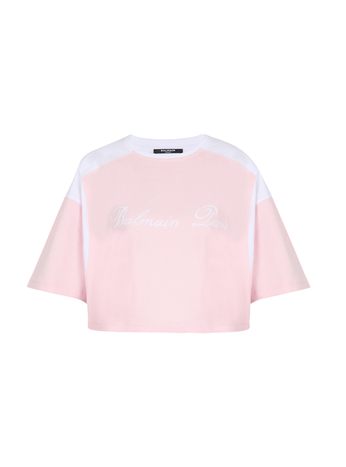 T-shirt bicolore à broderie - Rose Pâle & Blanc