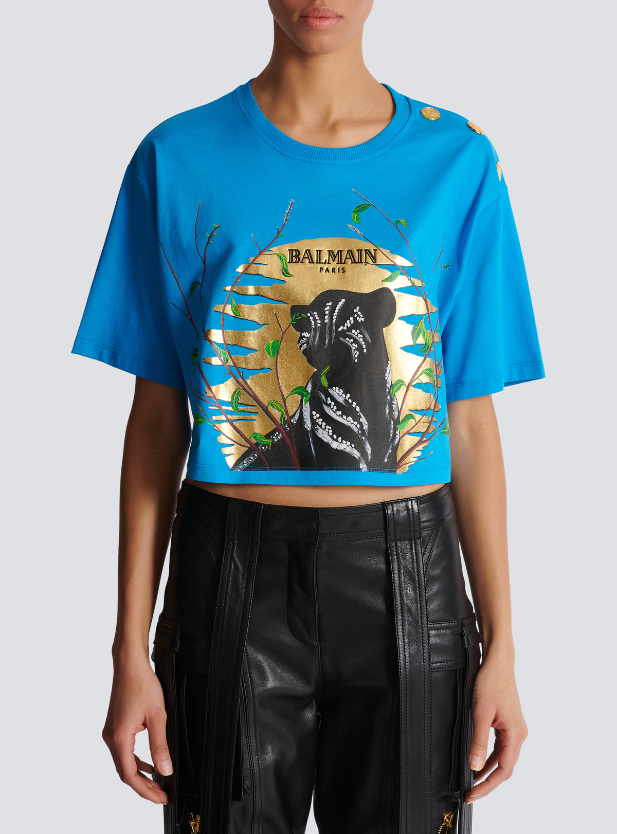 Disney x balmain : the lion king - t-shirt court imprimé cassius khumalo - Bleu Turquoise &  Noir &  Doré