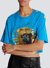 T-shirt court Balmain x Disney - Bleu Turquoise & Noir & Doré