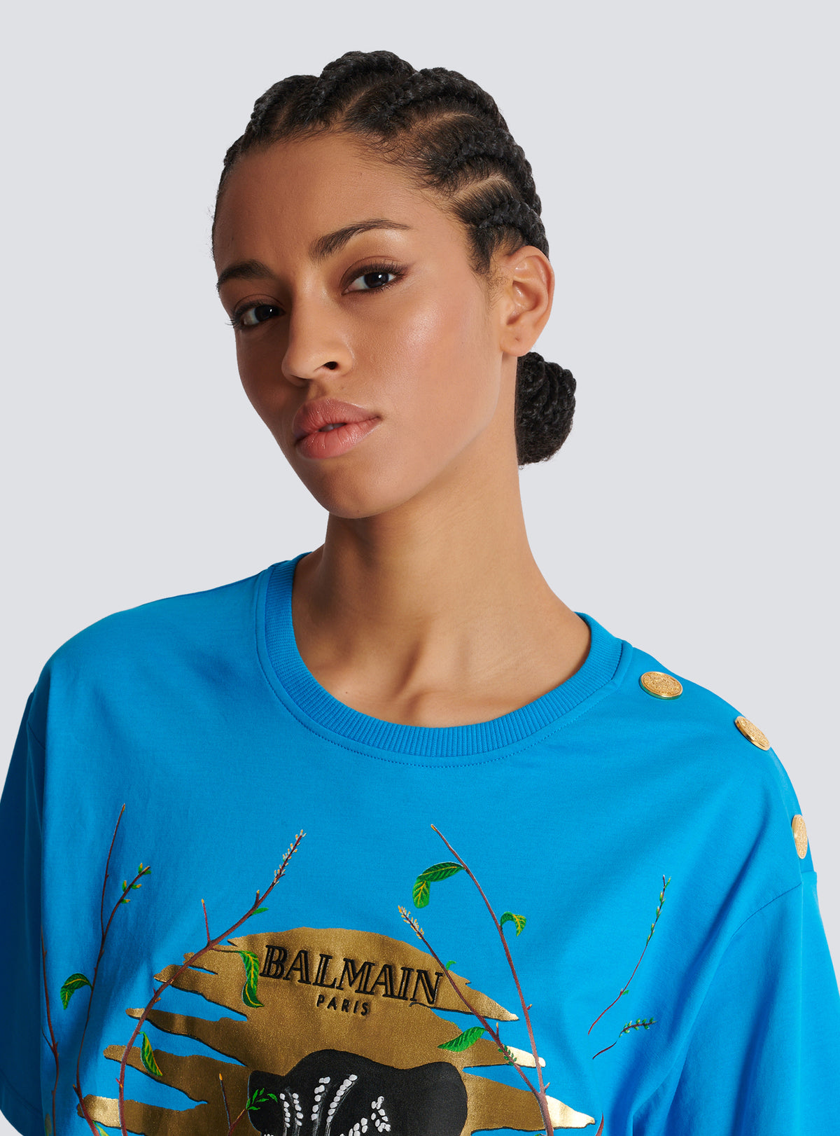 Disney x balmain : the lion king - t-shirt court imprimé cassius khumalo - Bleu Turquoise &  Noir &  Doré