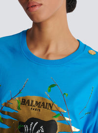 T-shirt court Balmain x Disney - Bleu Turquoise & Noir & Doré
