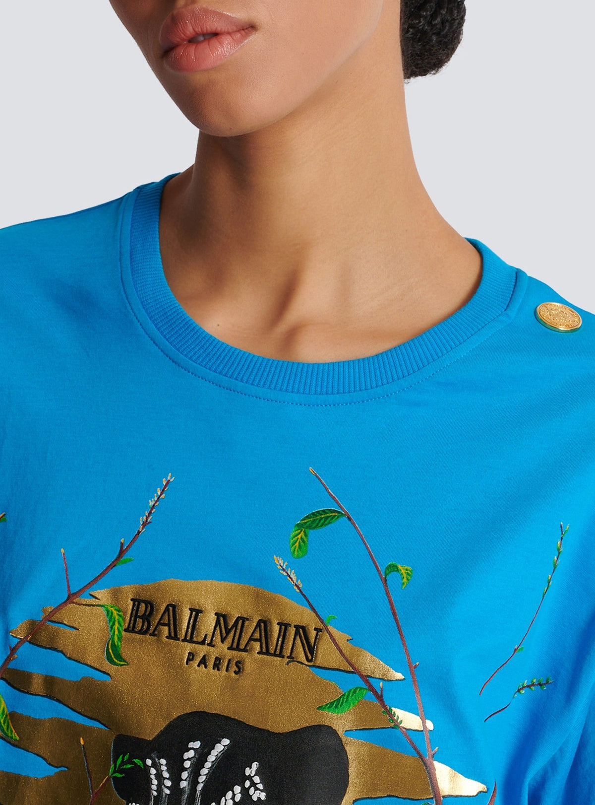 T-shirt court Balmain x Disney - Bleu Turquoise & Noir & Doré