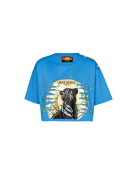 Disney x balmain : the lion king - t-shirt court imprimé cassius khumalo - Bleu Turquoise &  Noir &  Doré