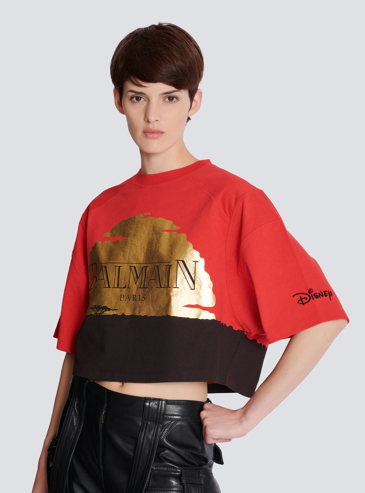 Disney x balmain : the lion king - t-shirt court imprimé sunset - Orange &  Rouge &  Noir