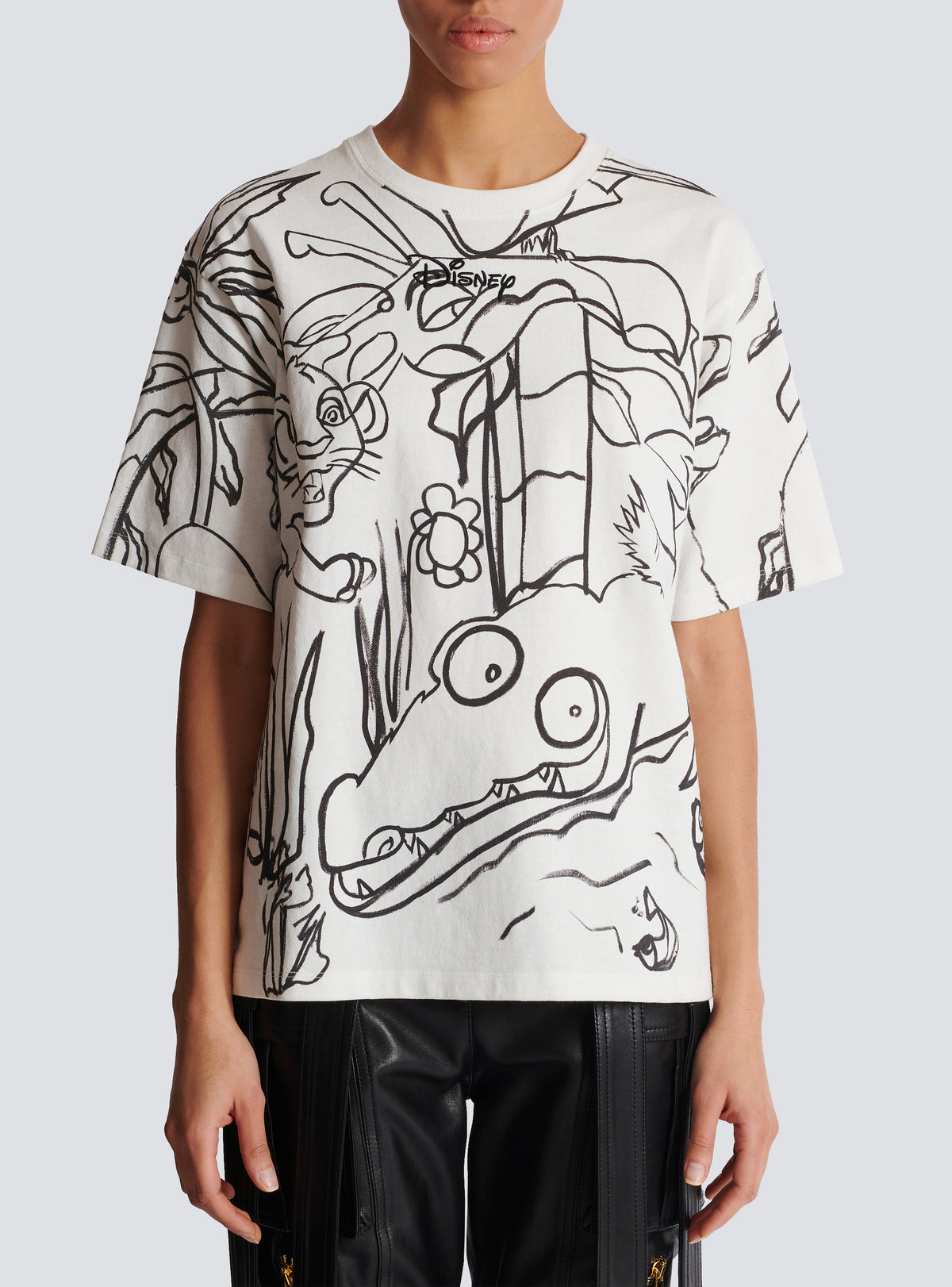 Disney x balmain : the lion king - t-shirt ample imprimé enfant précoce - Blanc & Noir