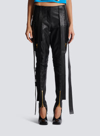 Pantalon cargo en cuir à sangles - Noir