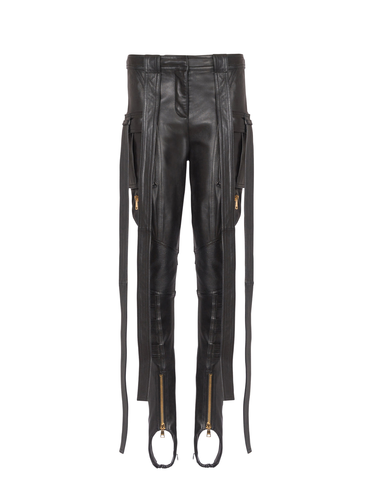 Pantalon cargo à sangles en cuir - Noir