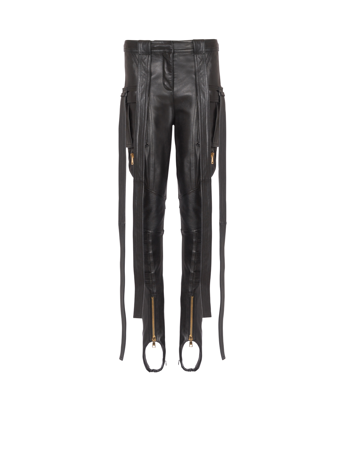 Pantalon cargo en cuir à sangles - Noir