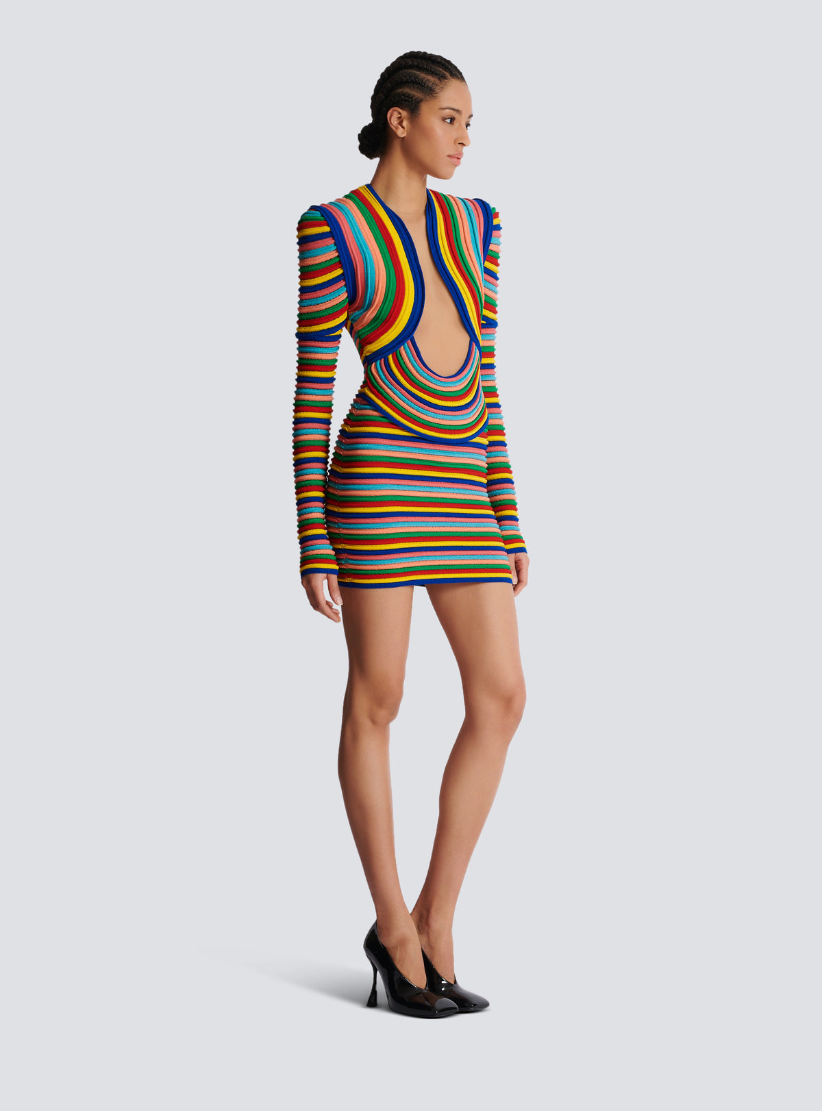 Robe courte en maille roulottée multicolore - Multicolore