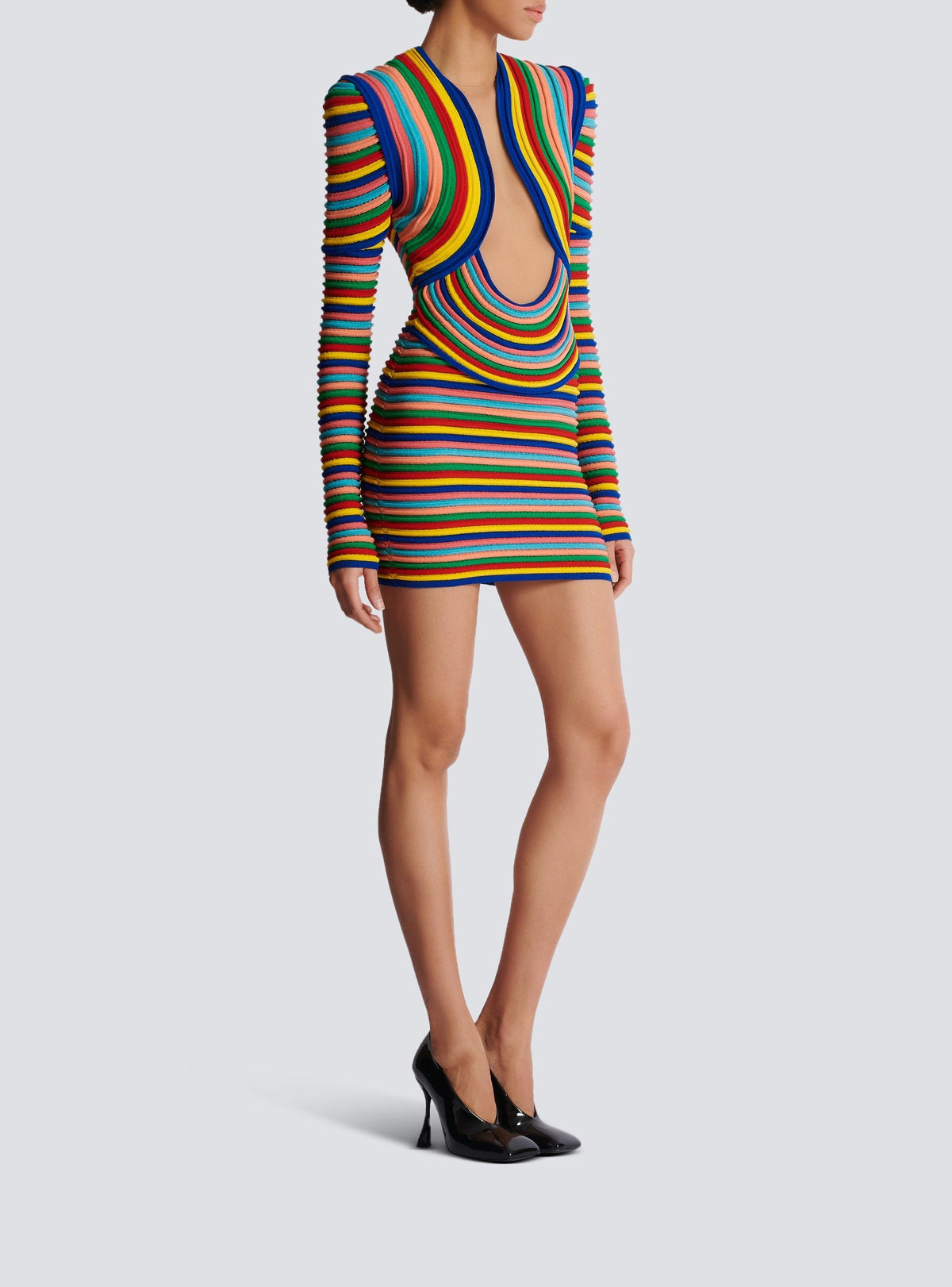 Robe courte en maille roulottée multicolore - Multicolore