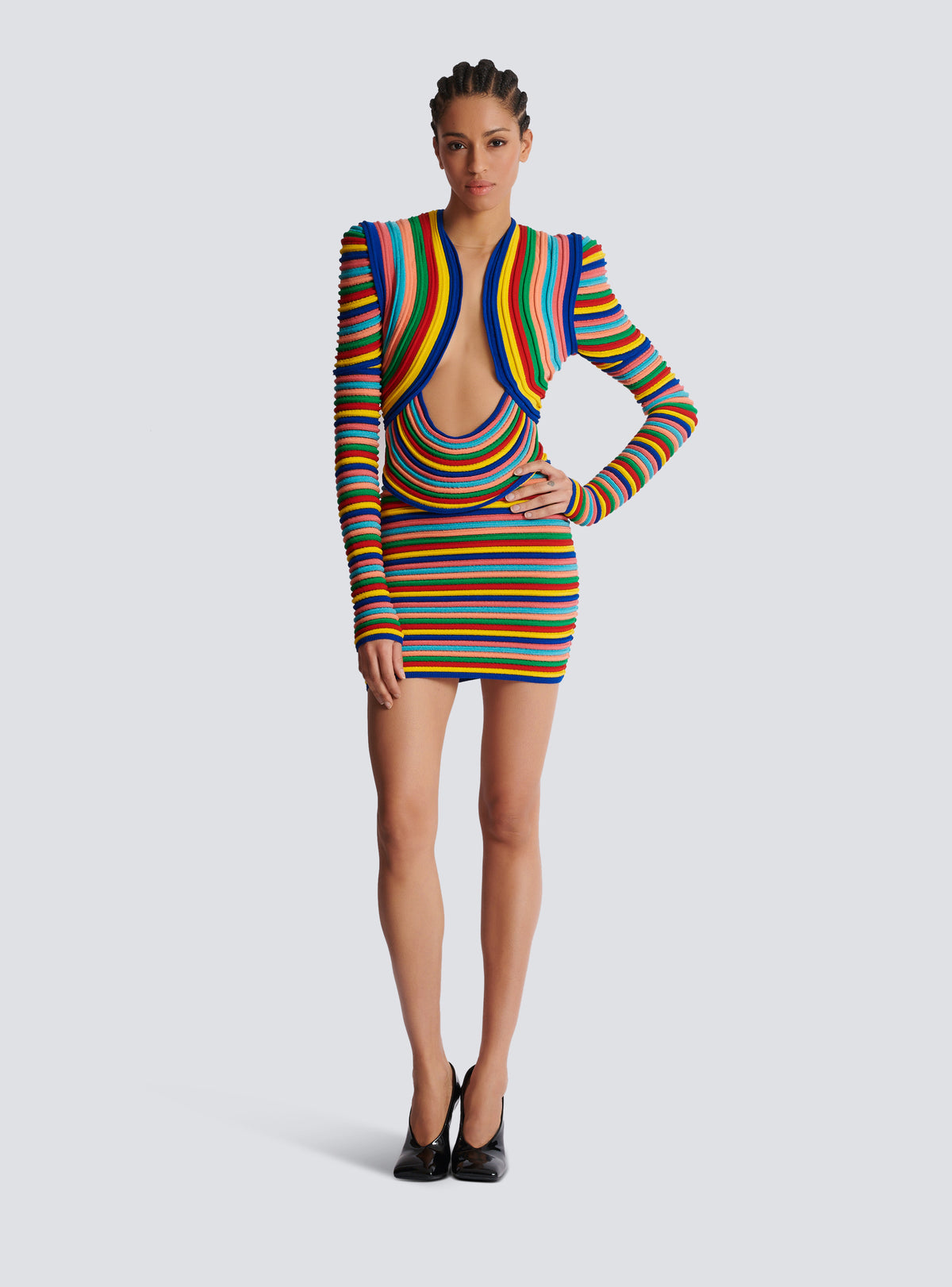 Robe courte en maille roulottée multicolore - Multicolore