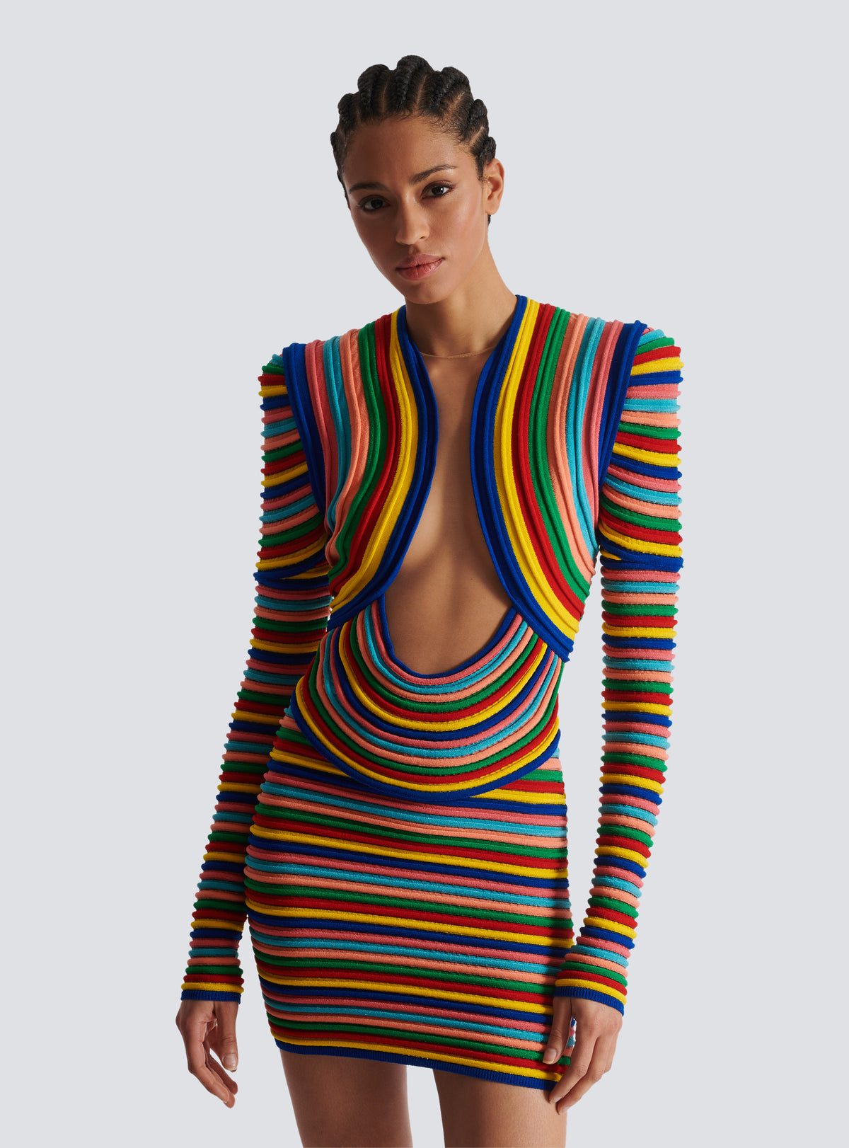 Robe courte en maille roulottée multicolore - Multicolore