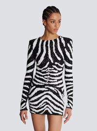 Robe courte bicolore en sequins zebra - Noir & Blanc
