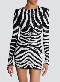 Robe courte bicolore en sequins zebra - Noir & Blanc