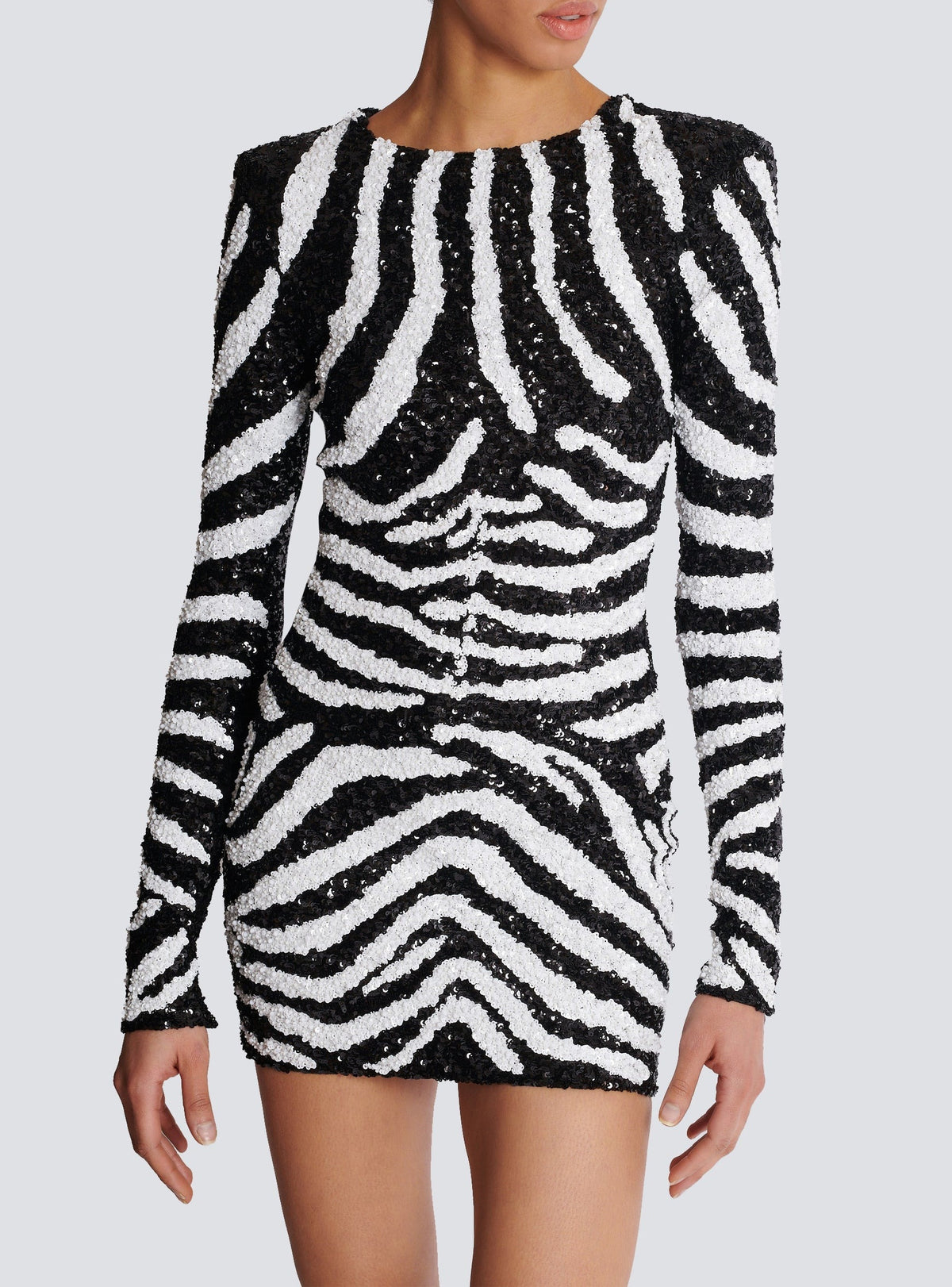 Robe courte bicolore en sequins zebra - Noir & Blanc