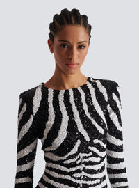 Robe courte bicolore en sequins zebra - Noir & Blanc