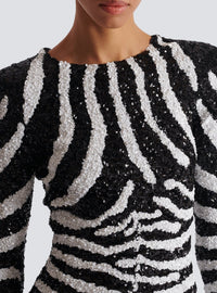 Robe courte bicolore en sequins zebra - Noir & Blanc