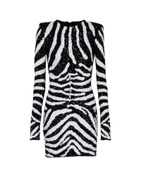 Robe courte bicolore en sequins zebra - Noir & Blanc
