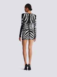 Robe courte bicolore en sequins zebra - Noir & Blanc