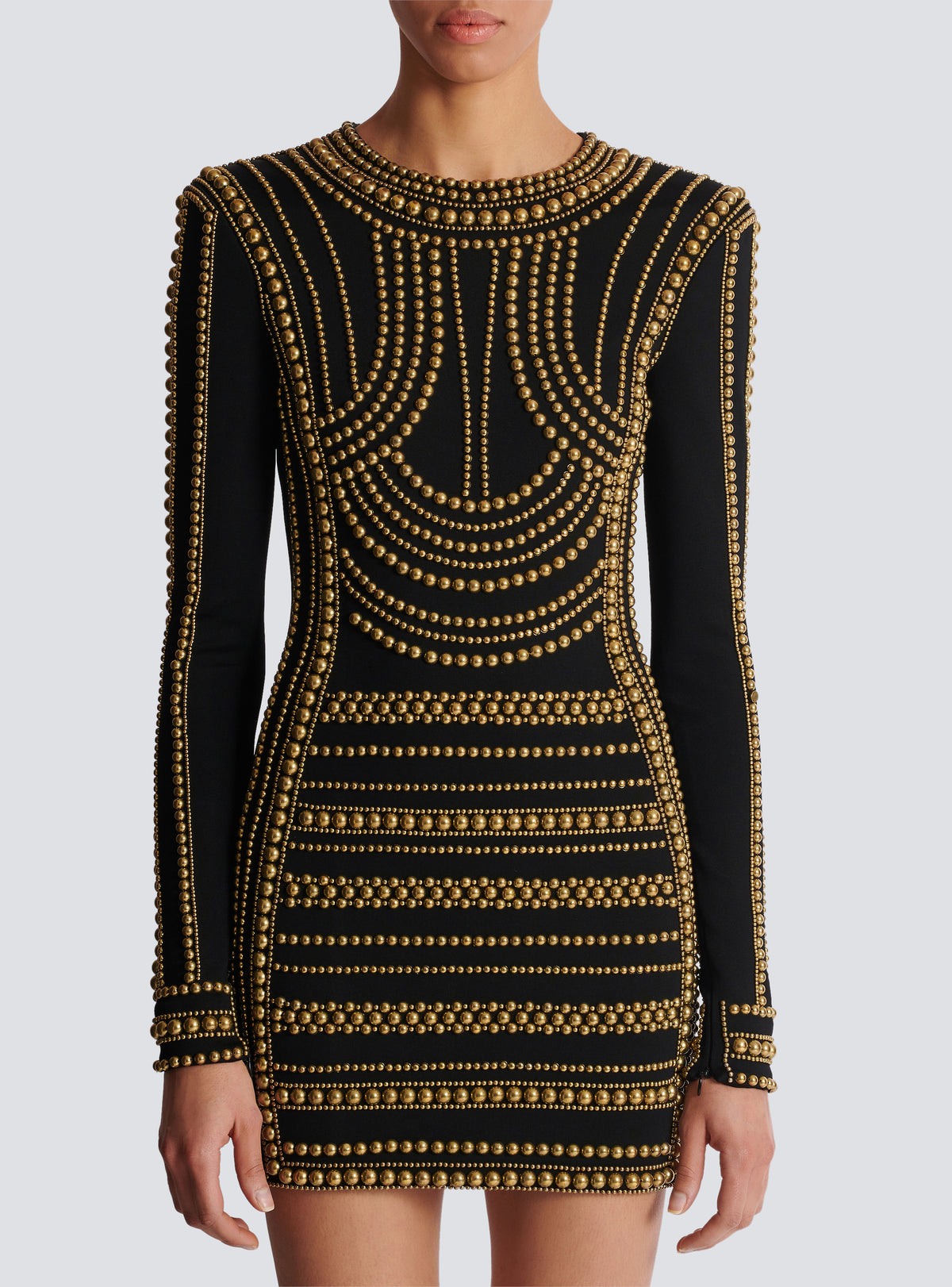 Robe courte brodée de perles dorées - Or