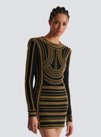 Robe courte brodée de perles dorées - Or