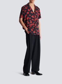 Chemise pyjama en twill imprimé kiss - Noir & Rouge Vif