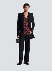 Chemise pyjama en twill imprimé kiss - Noir & Rouge Vif