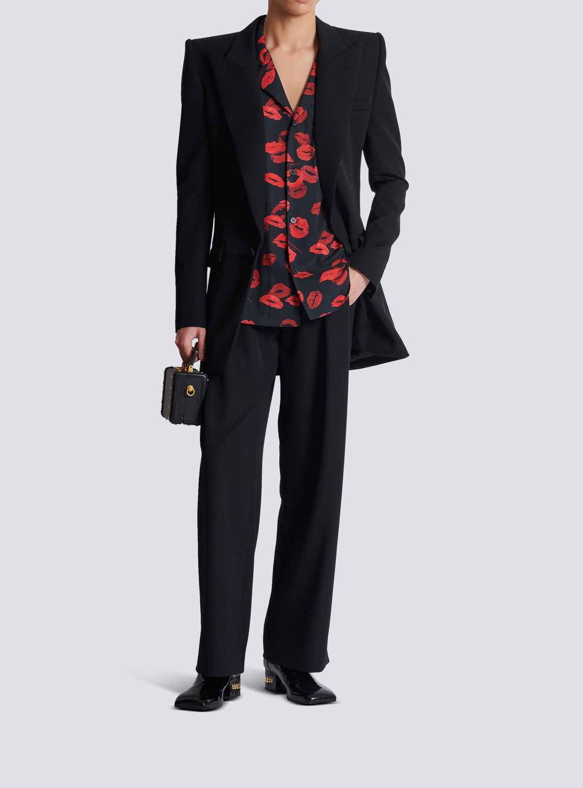 Chemise pyjama en twill imprimé kiss - Noir & Rouge Vif