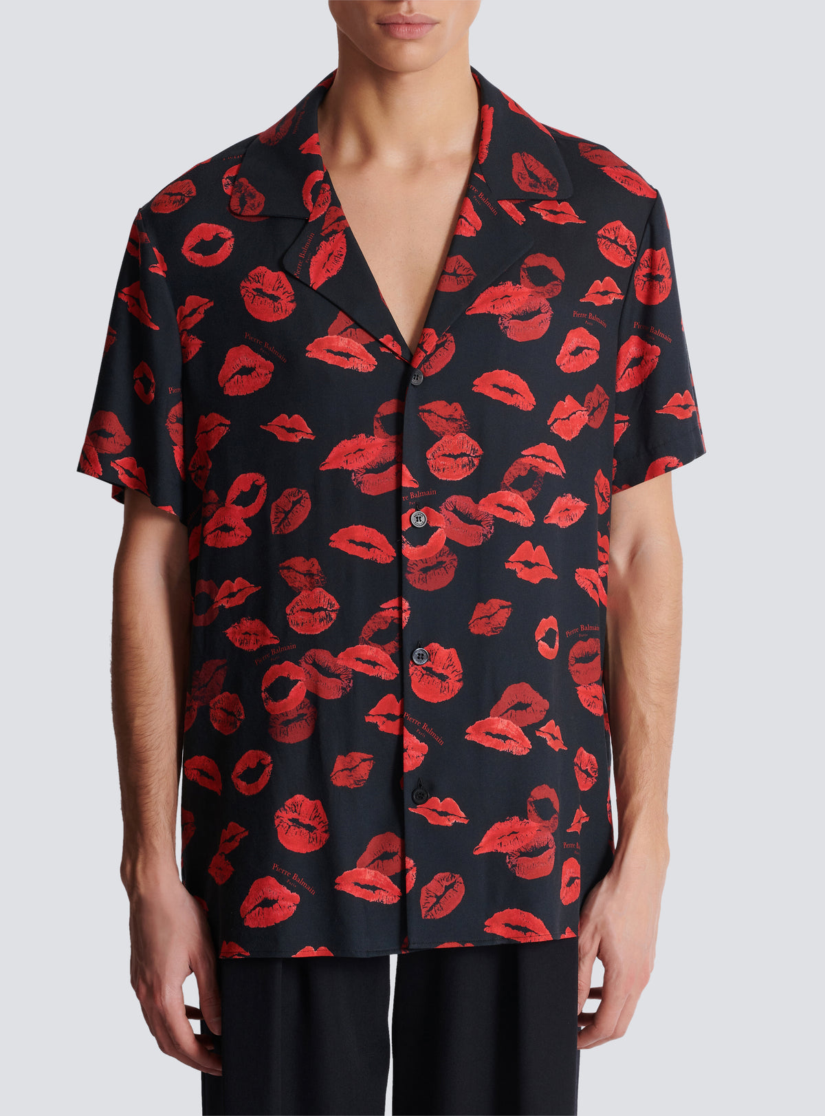 Chemise pyjama en twill imprimé kiss - Noir & Rouge Vif