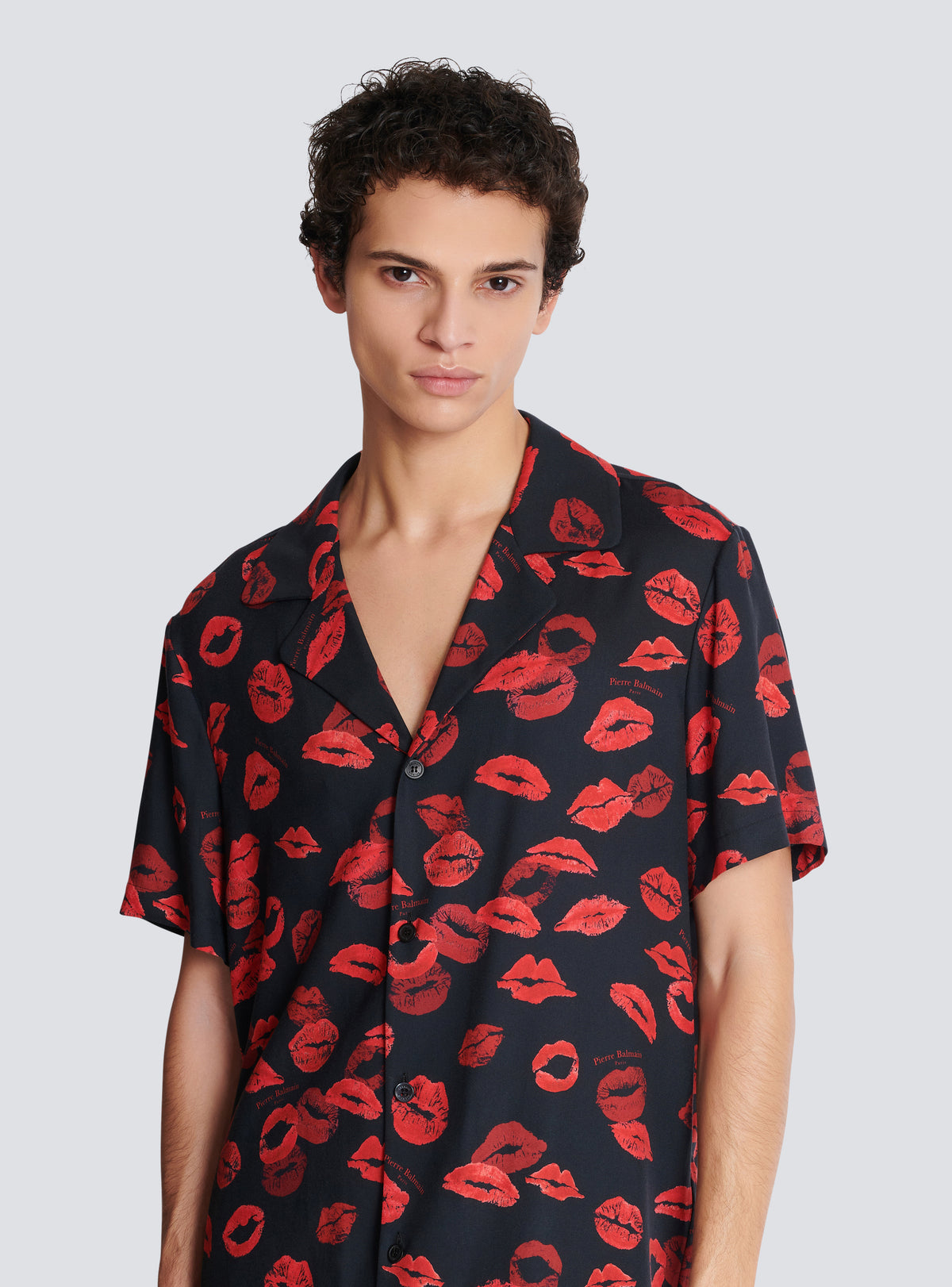 Chemise pyjama en twill imprimé kiss - Noir & Rouge Vif