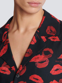 Chemise pyjama en twill imprimé kiss - Noir & Rouge Vif