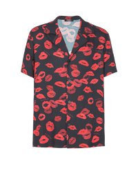 Chemise pyjama en twill imprimé kiss - Noir & Rouge Vif