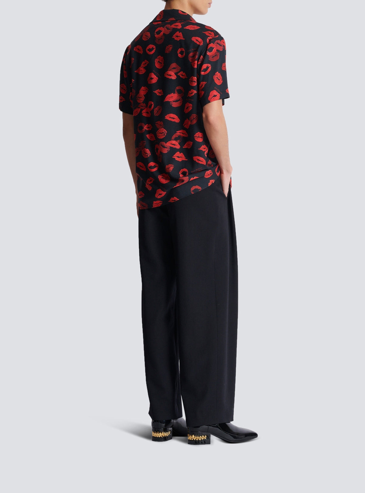 Chemise pyjama en twill imprimé kiss - Noir & Rouge Vif